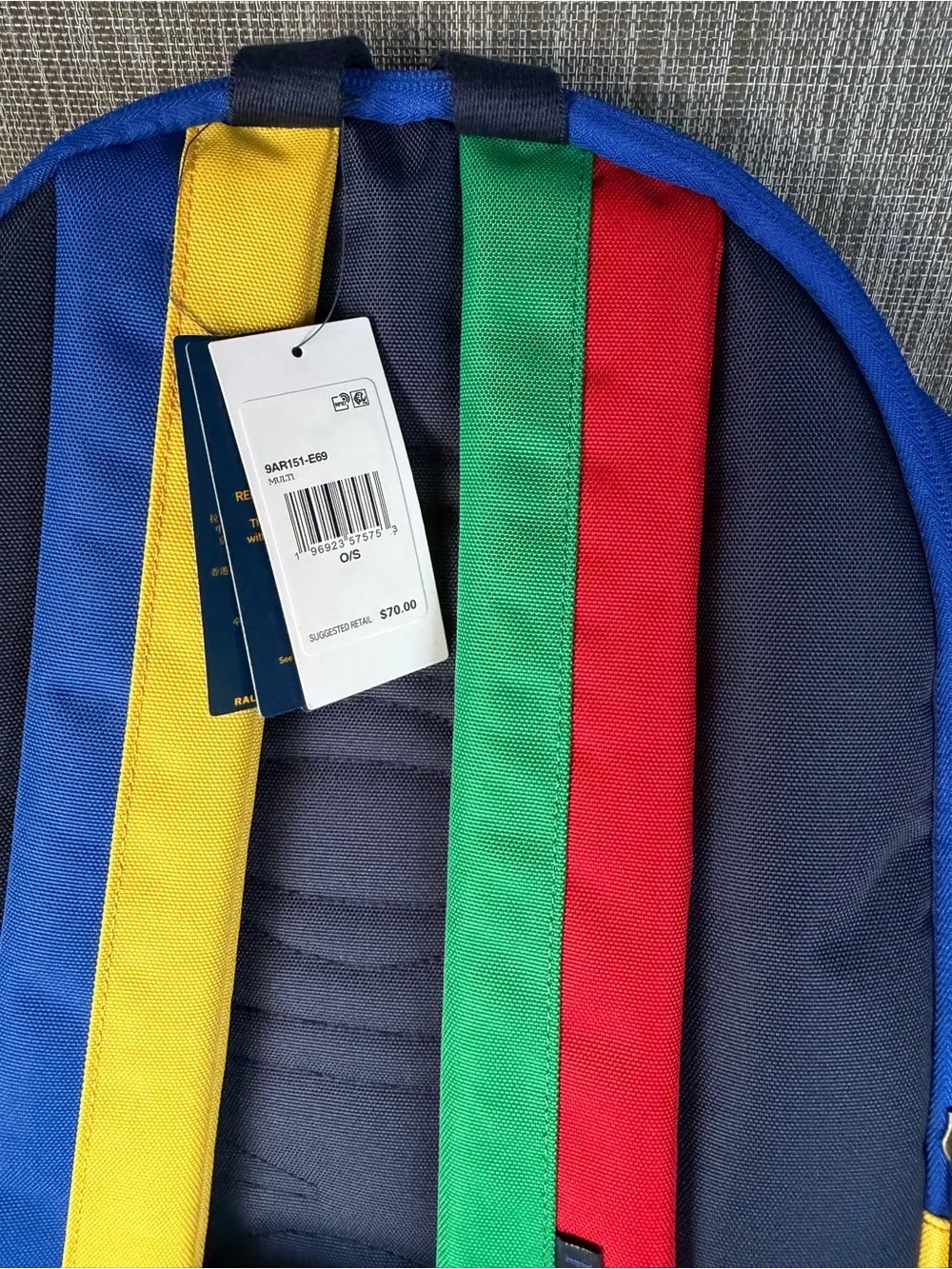 Polo Ralph Lauren Colorblock Multi-Color Backpack Bag New With Tags 9AR151-E69